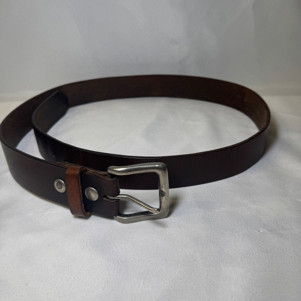 Mens Dark Brown Leather Belt Size 40 Silver Buckle Casual Rugged G38-02 46 Inch
